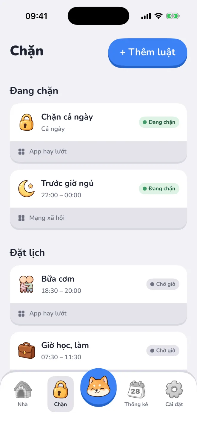 Màn Chặn: luật chặn cả ngày, trước giờ ngủ, bữa cơm, giờ học